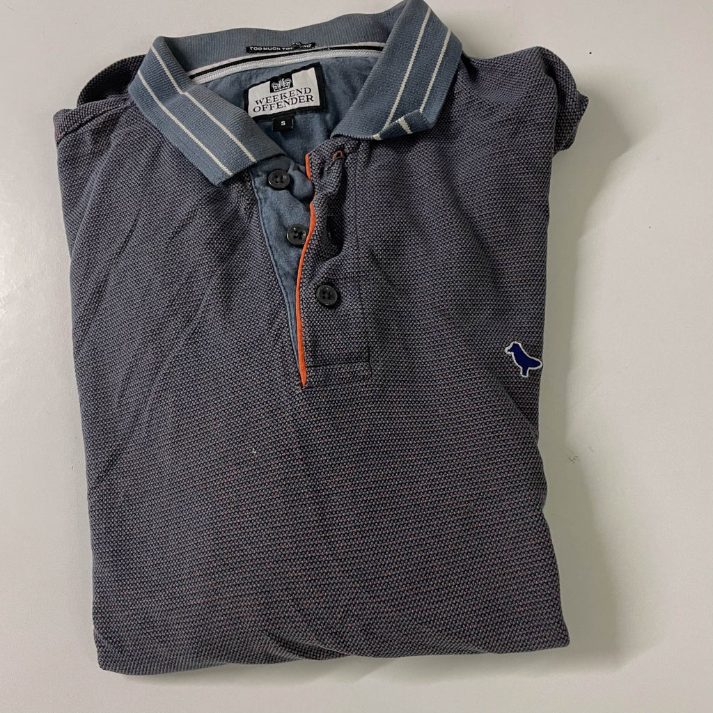 Vintage mens Weekend Offender grey long sleeve polo shirt size S| L26 W20 | 3682