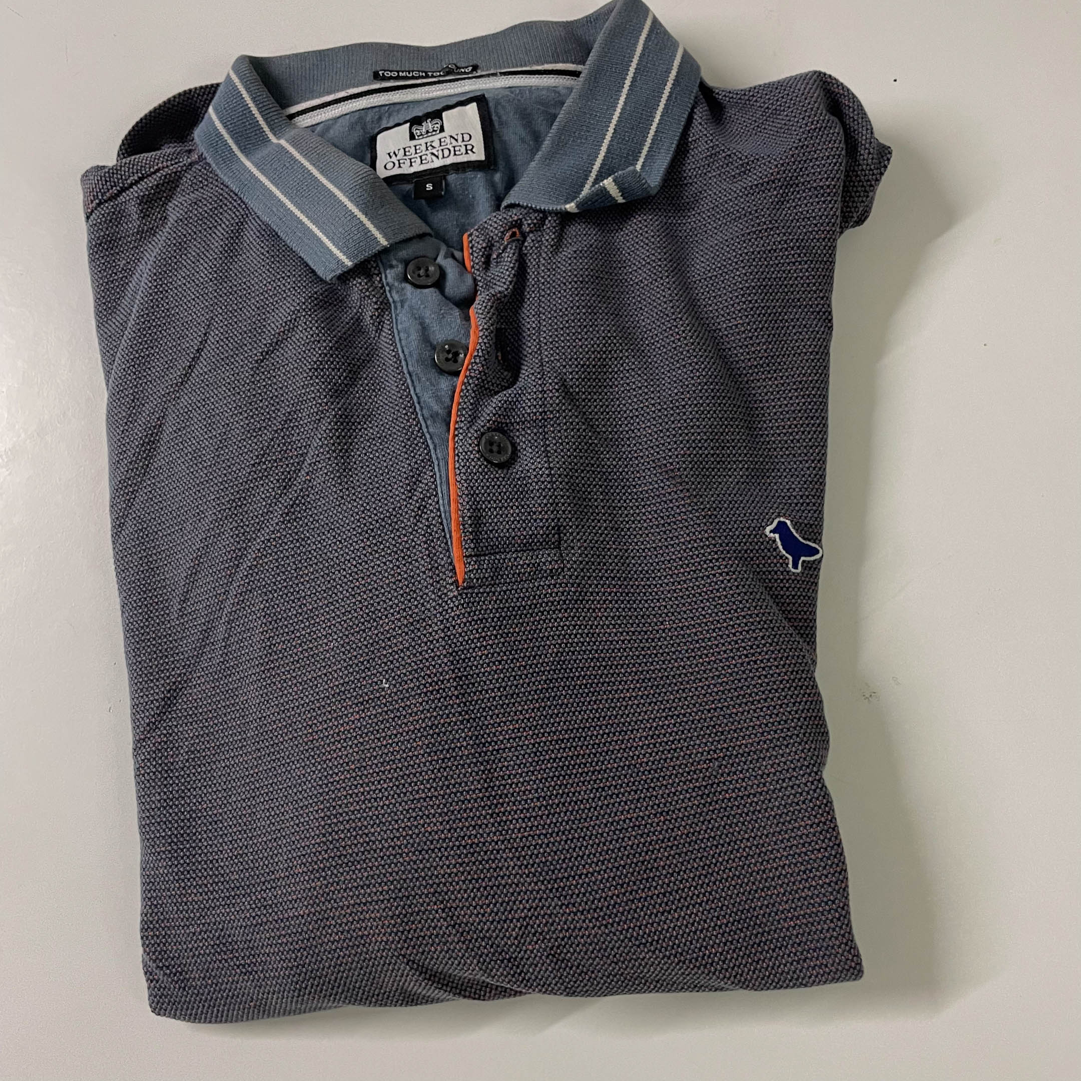 Vintage mens Weekend Offender grey long sleeve polo shirt size S| L26 W20 | 3682