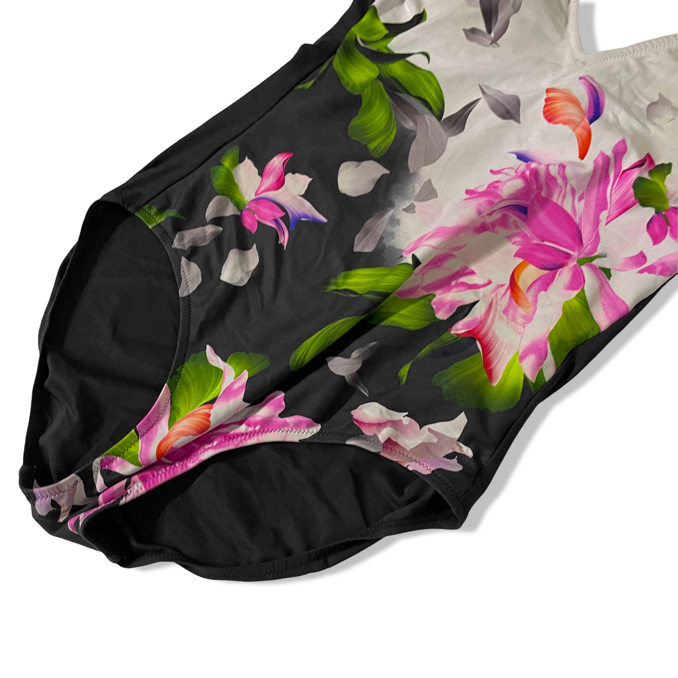 Vintage women's black floral tie strap swimsuit size 10 EU 38|L 25 W13 |SKU 3681
