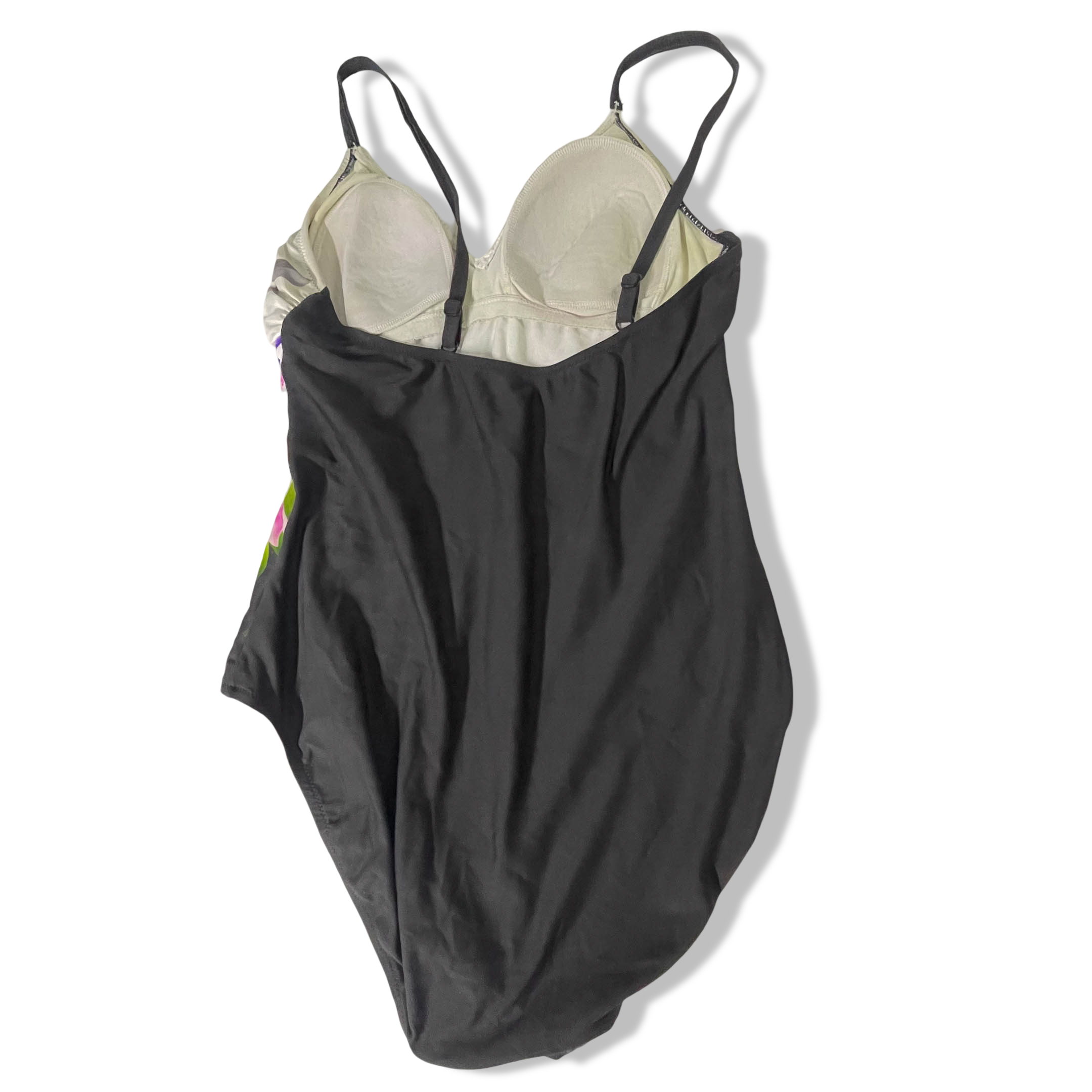 Vintage women's black floral tie strap swimsuit size 10 EU 38|L 25 W13 |SKU 3681