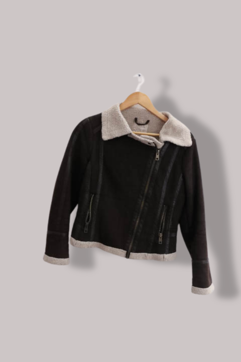 Vintage brown bikers faux fur womens jacket Xs