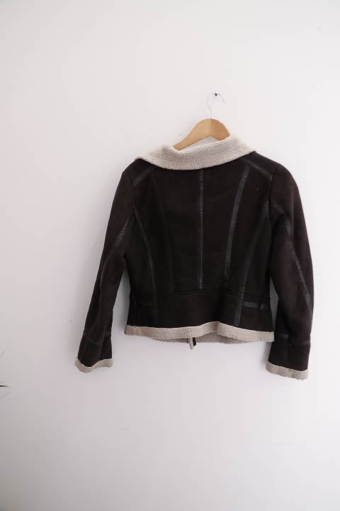 Vintage brown bikers faux fur womens jacket Xs