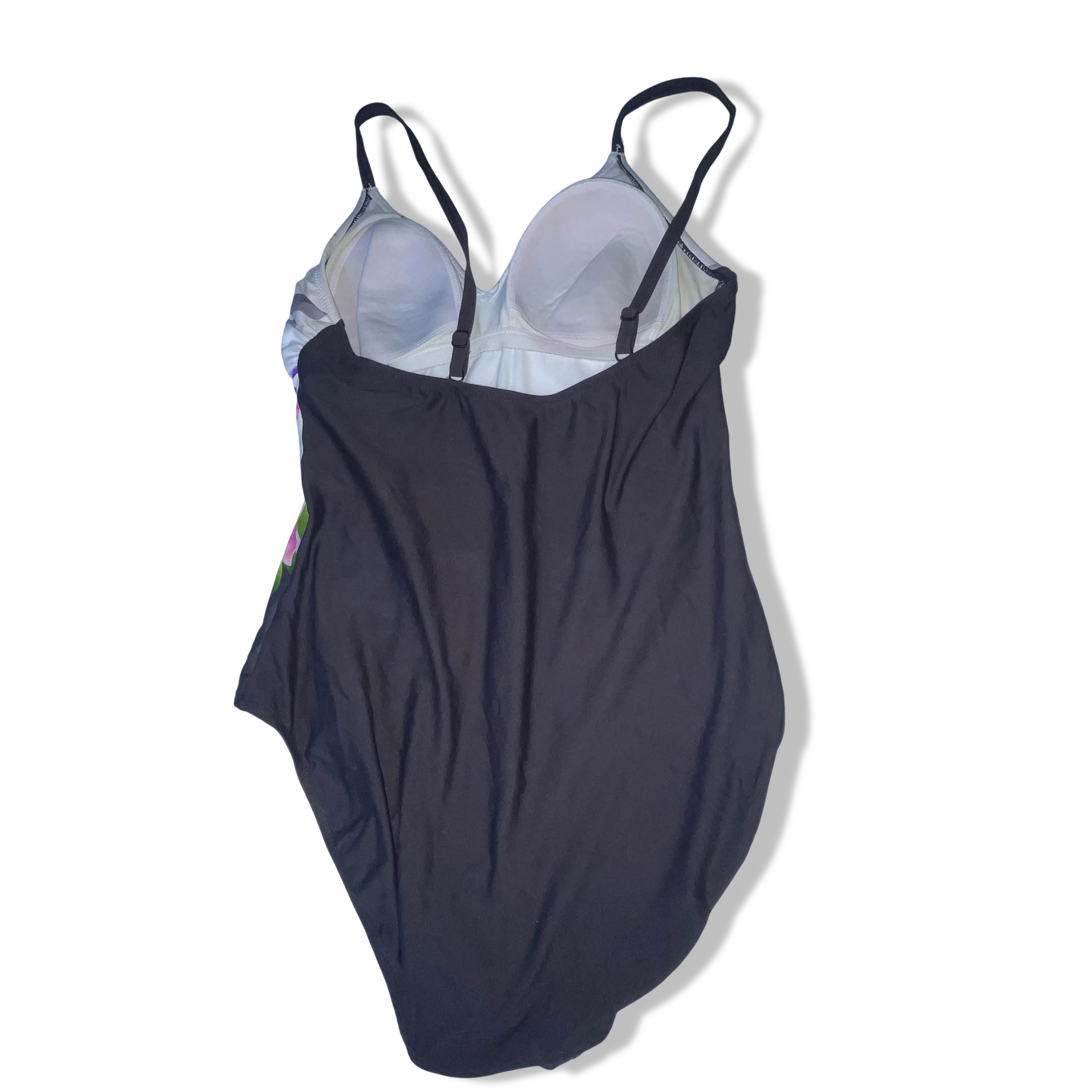 Vintage women's black floral tie strap swimsuit size 10 EU 38|L 25 W13 |SKU 3681