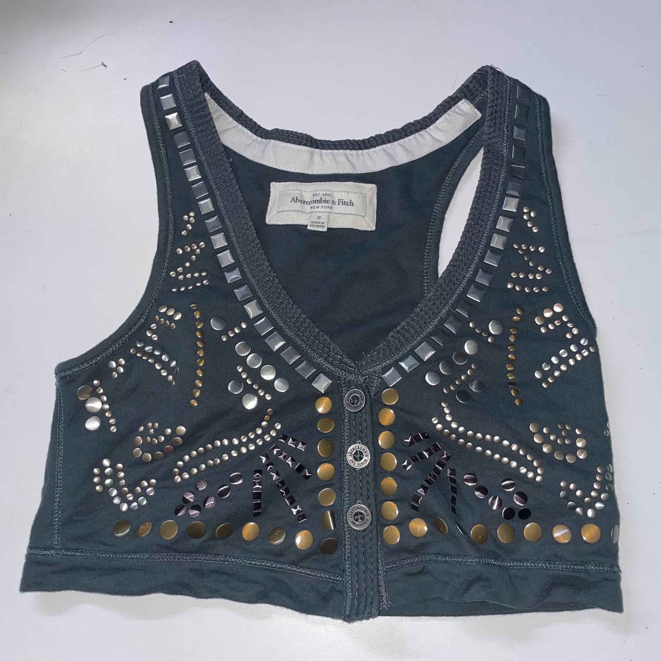 Y2K Abercrombie & Fitch womens grey studded 90's small vest