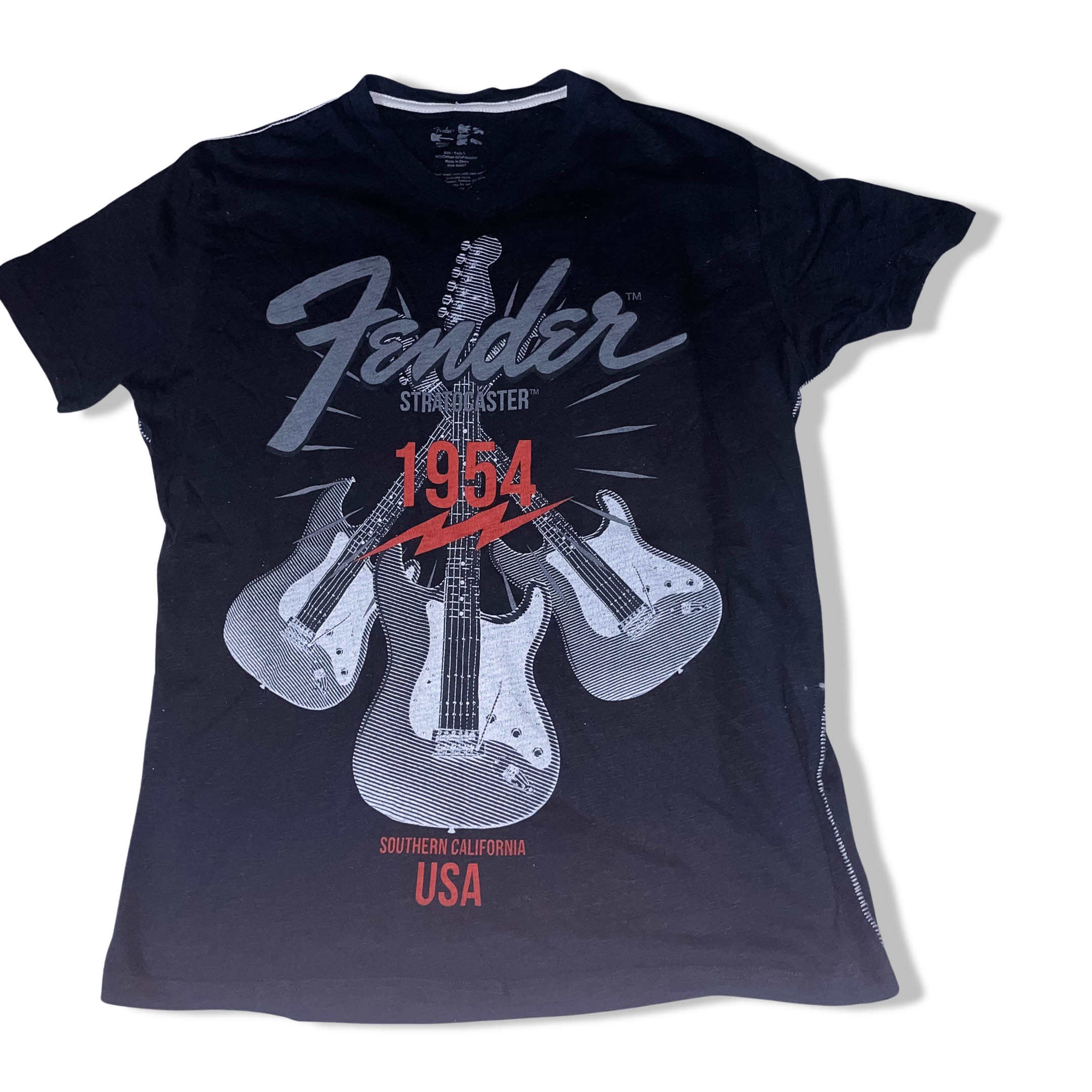 Vintage Fender 1954 Stratocaster Guitar Graphic black large Tee Shirt