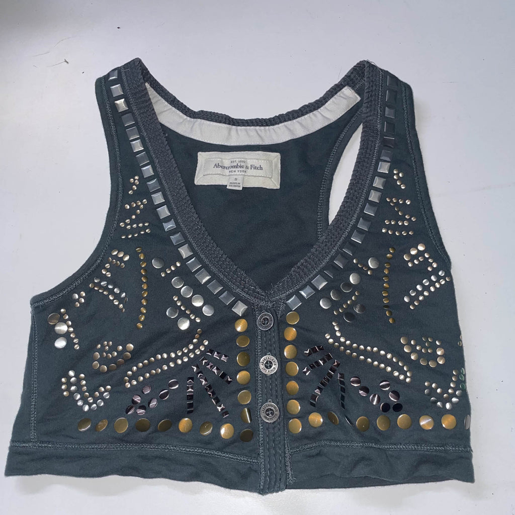Y2K Abercrombie & Fitch womens grey studded 90's small vest