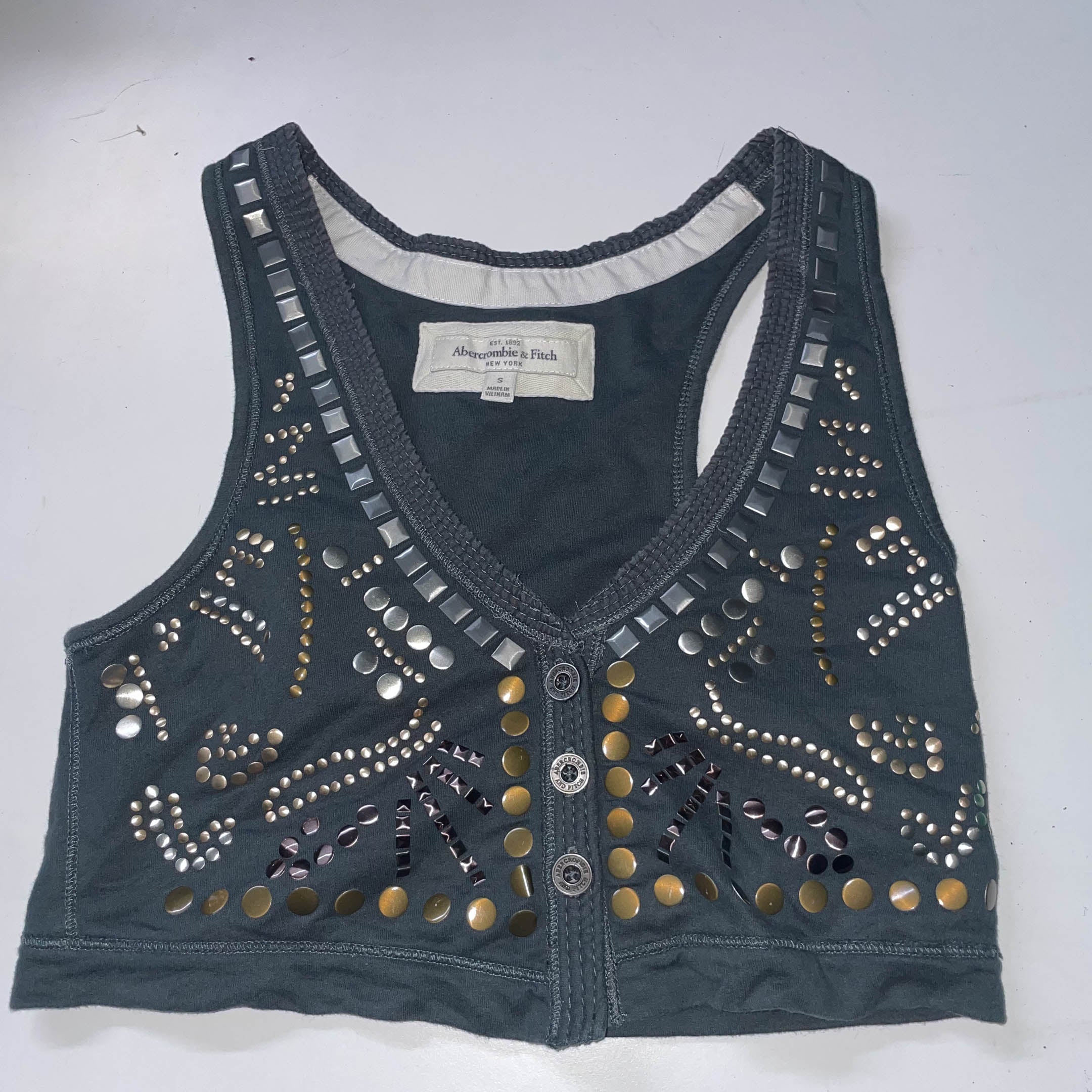 Y2K Abercrombie & Fitch womens grey studded 90's small vest