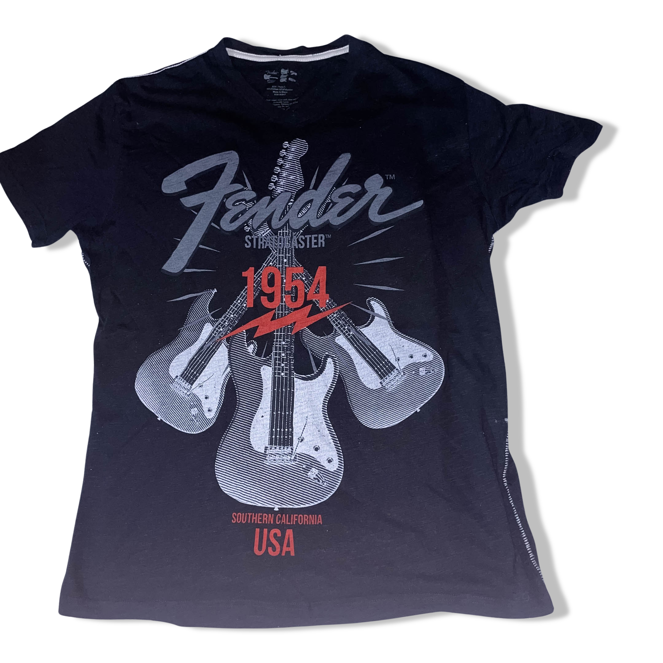 Vintage Fender 1954 Stratocaster Guitar Graphic black large Tee Shirt