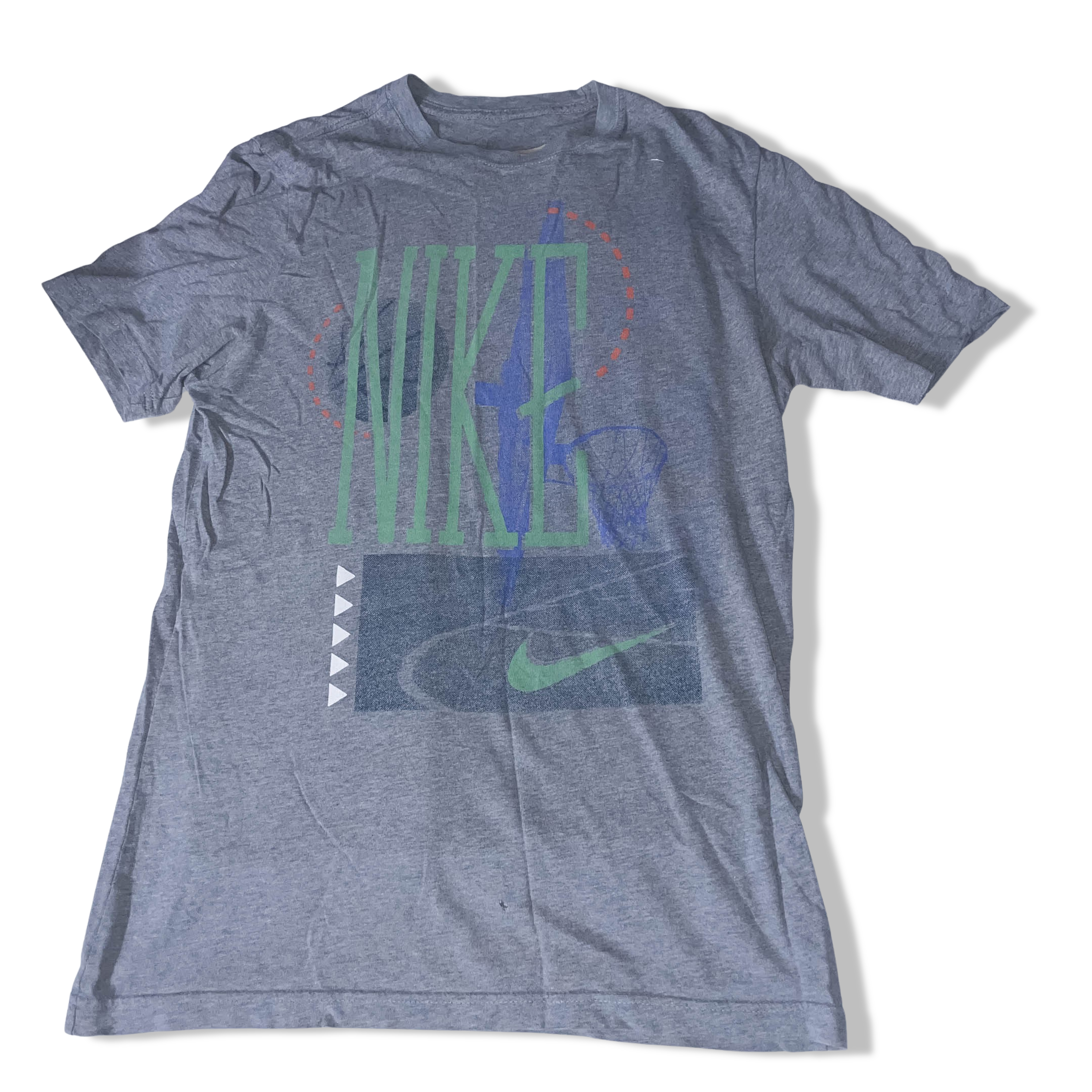 Vintage Gray Nike Basketball 90’s Neon Spell Out T-Shirt Mens Small S