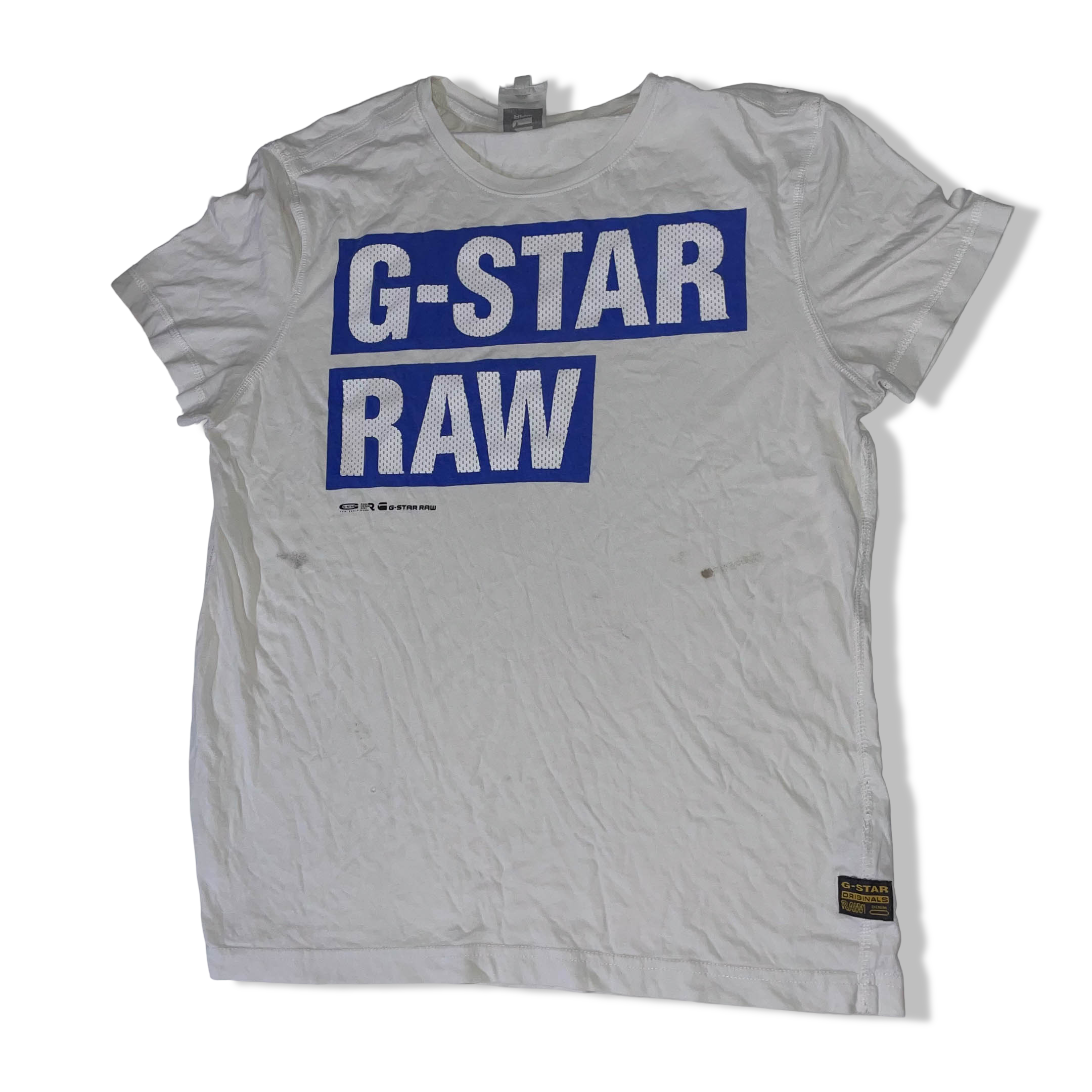 Vintage men's white G-star raw original denim large tees | L 27 W 20 | SKU 3685