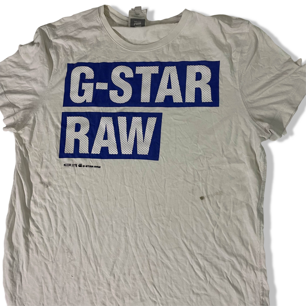 Vintage men's white G-star raw original denim large tees | L 27 W 20 | SKU 3685