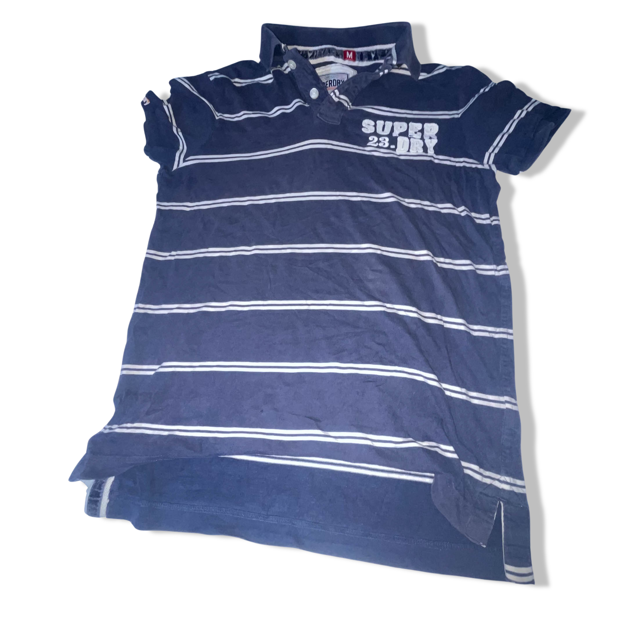 Vintage Superdry blue stripe regular fit mens medium polo shirt