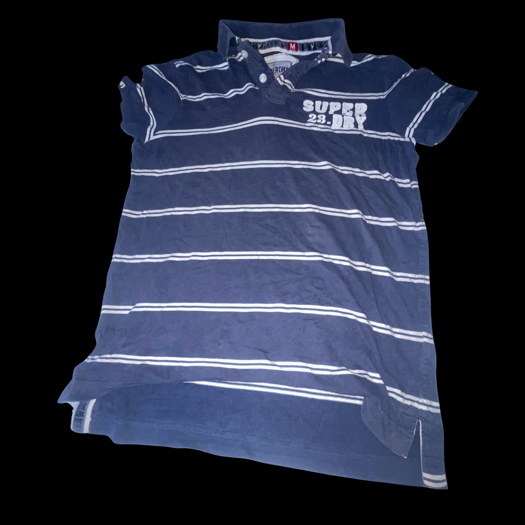 Vintage Superdry blue stripe regular fit mens medium polo shirt