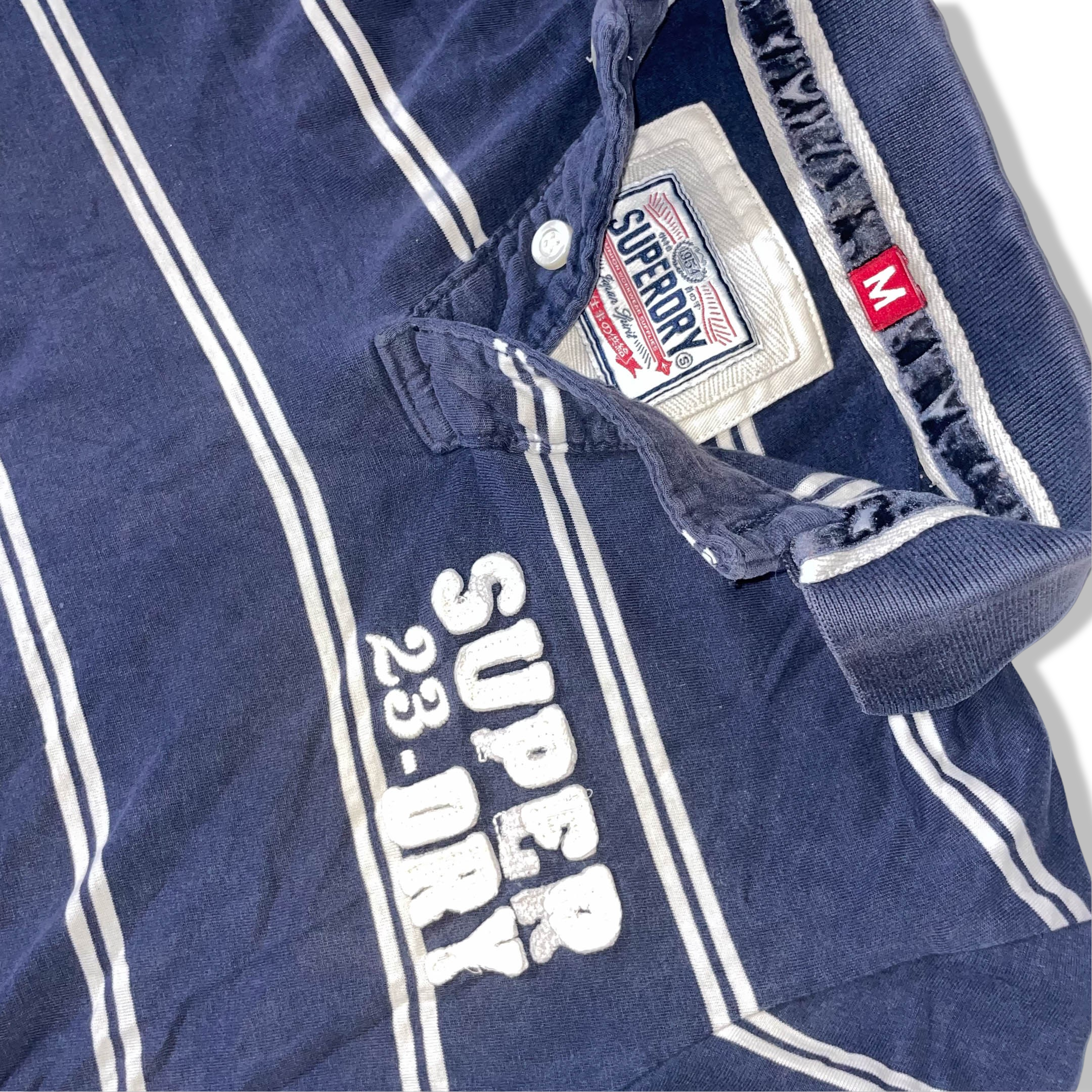 Vintage Superdry blue stripe regular fit mens medium polo shirt