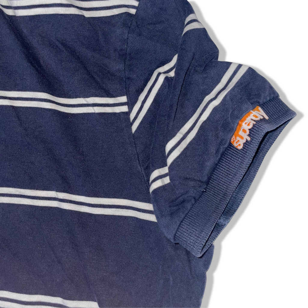 Vintage Superdry blue stripe regular fit mens medium polo shirt