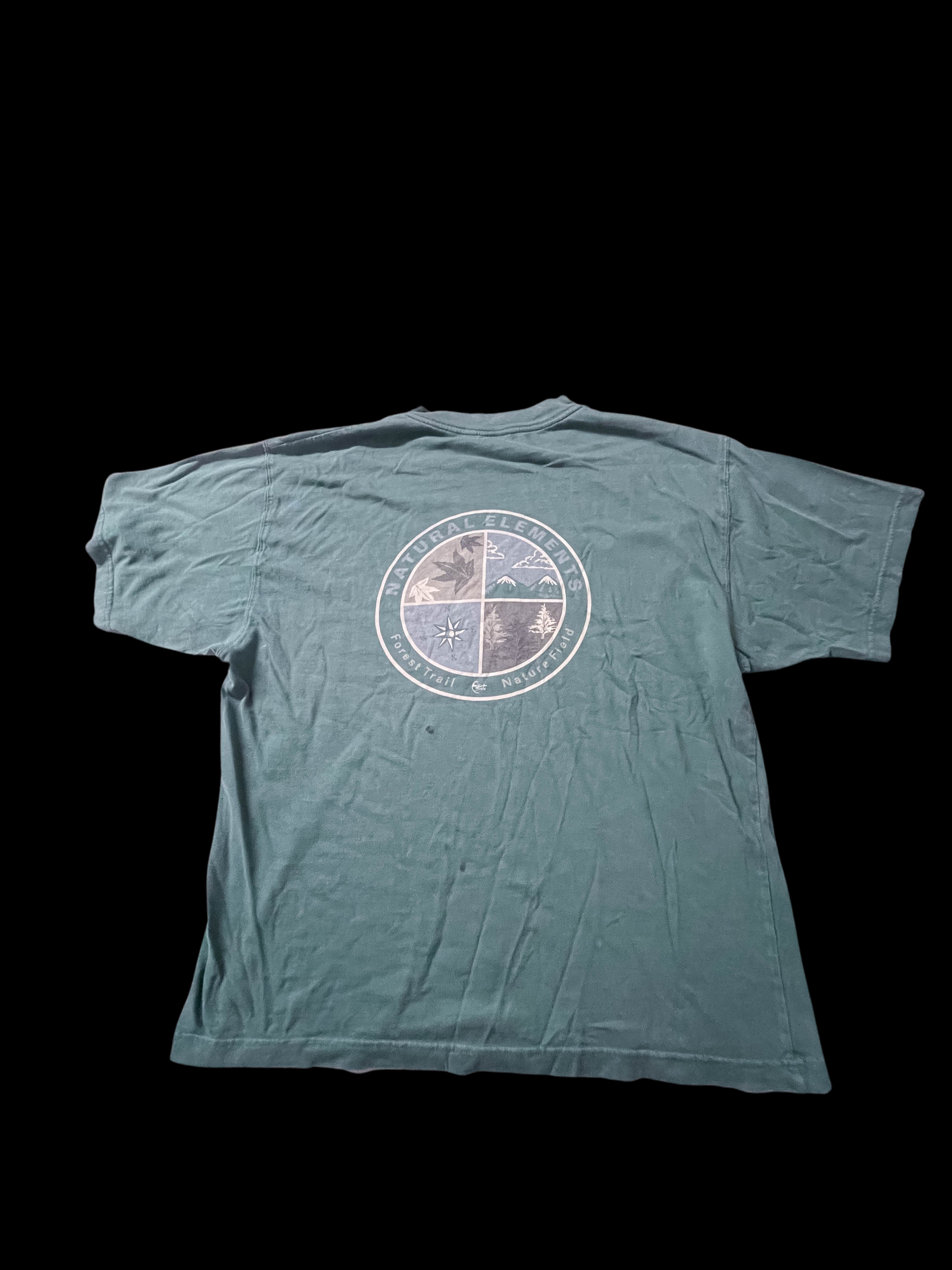 Vintage Lyanto mens Natural element forest trail graphics green tees size M