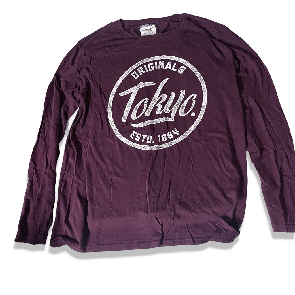 Vintage Cedarwood state Tokyo extra large mens wine long sleeve tees
