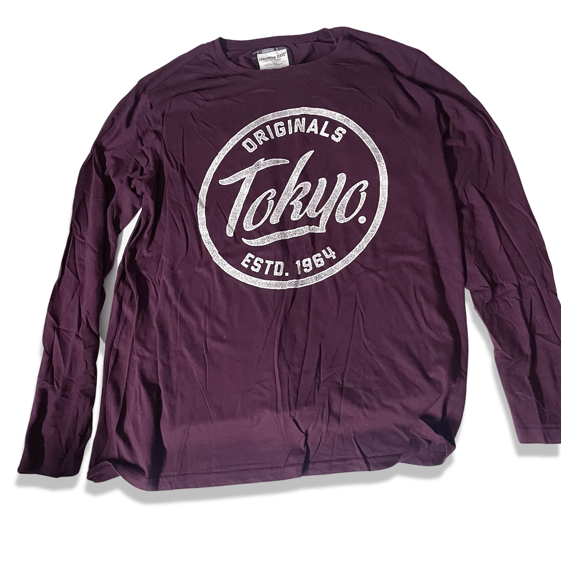 Vintage Cedarwood state Tokyo extra large mens wine long sleeve tees