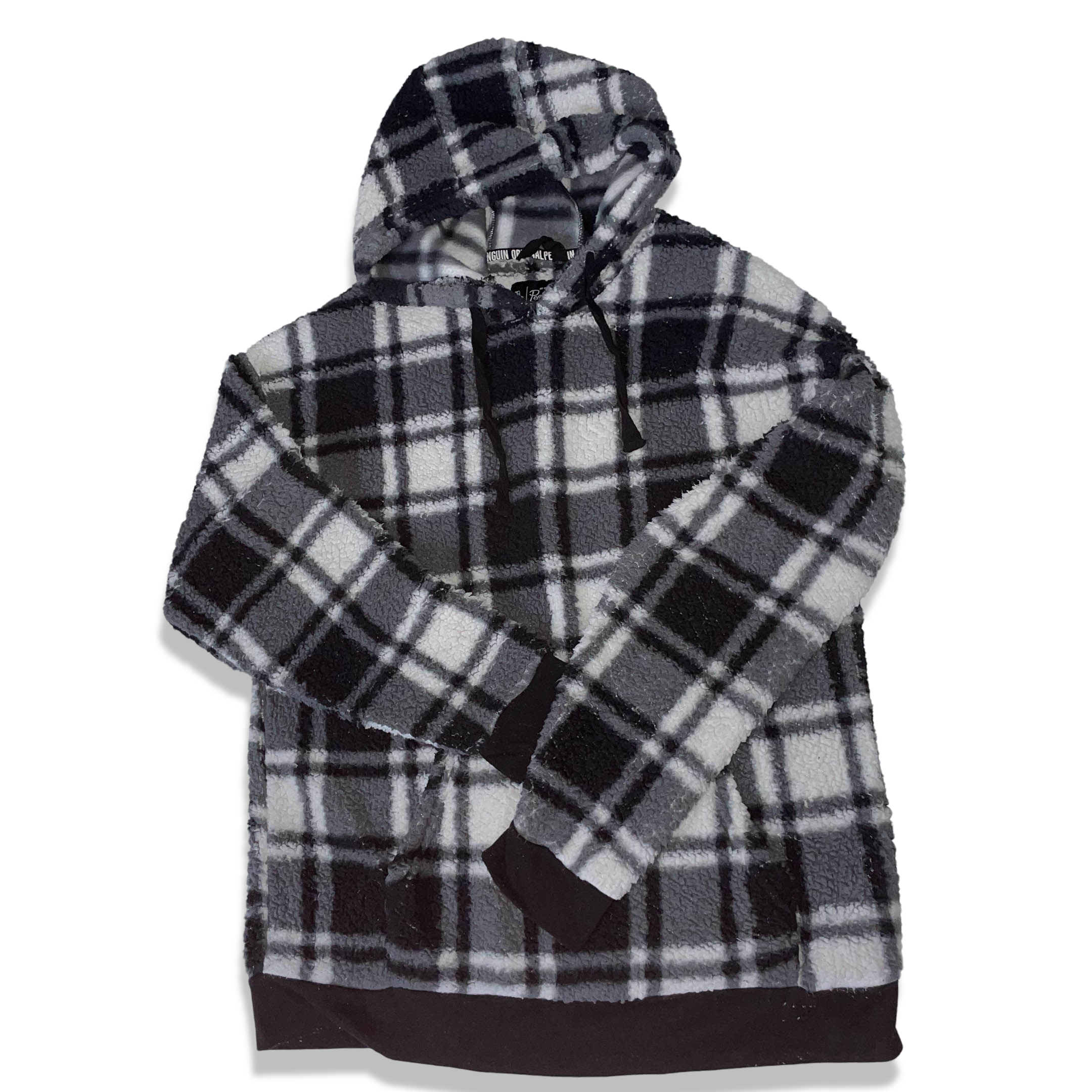 Men's Penguin Original large black & white plaid hooded sweatshirt | SKU 3687