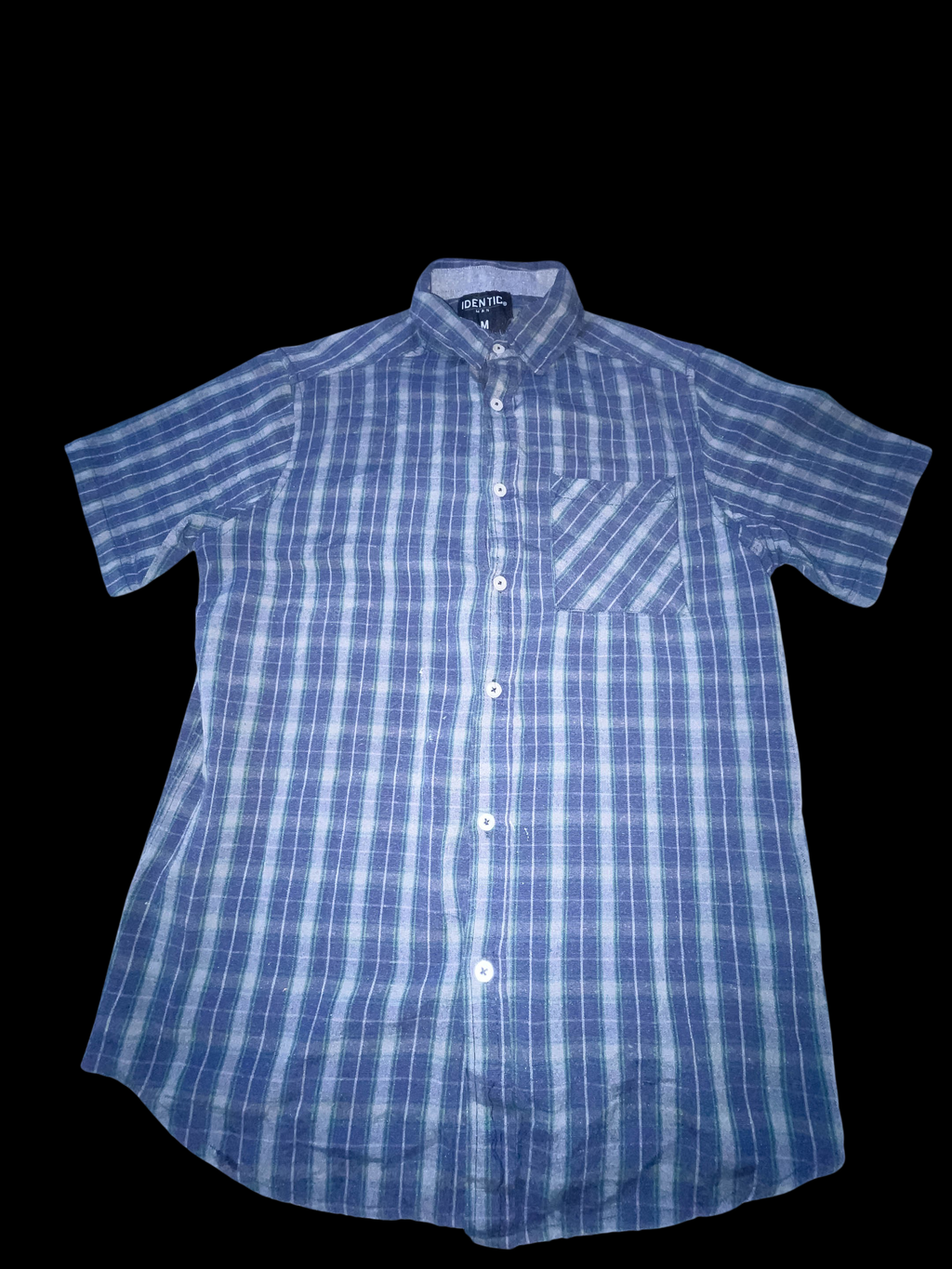Vintage Identic man blue checkered medium short sleeve shirt