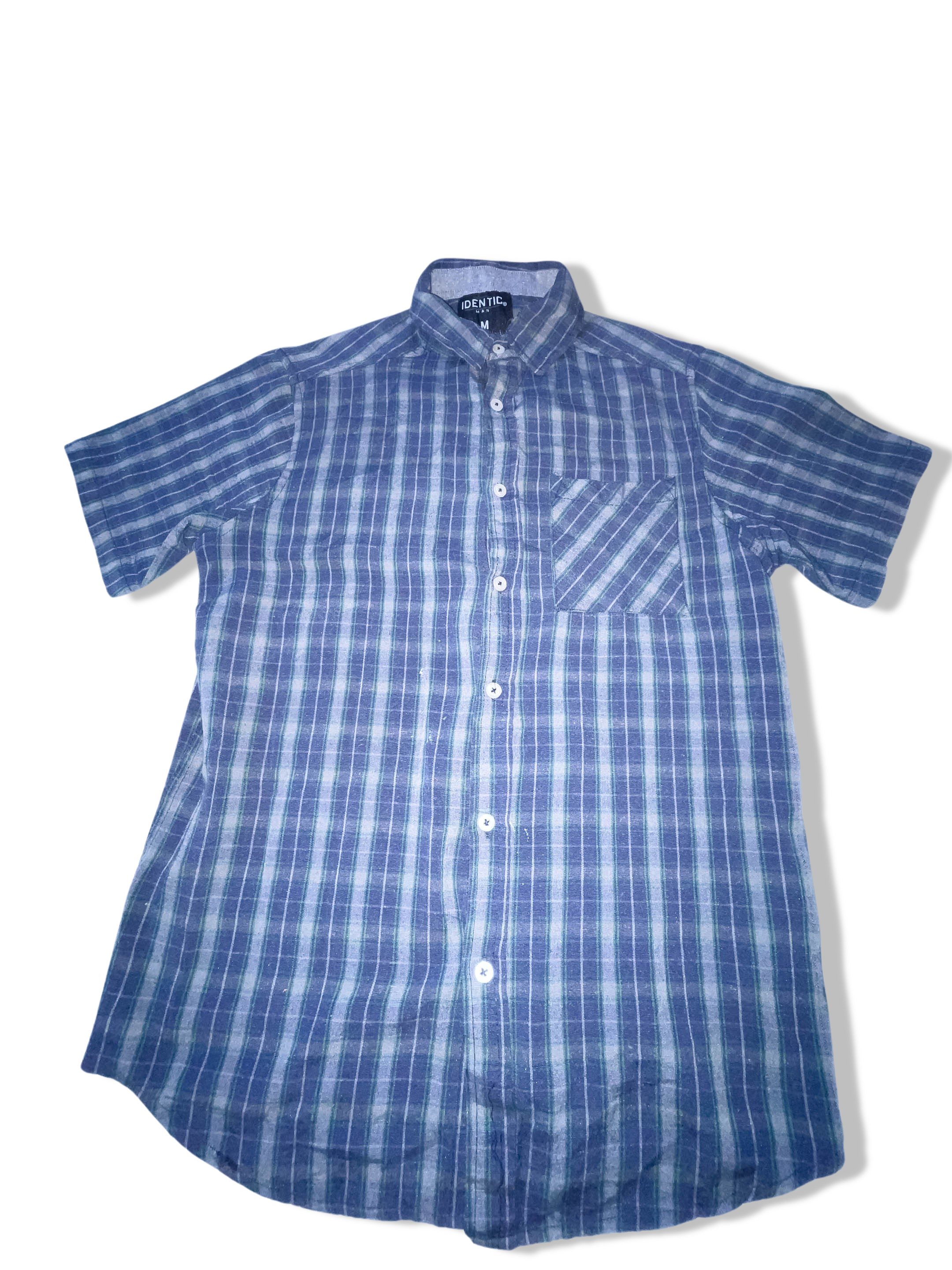 Vintage Identic man blue checkered medium short sleeve shirt