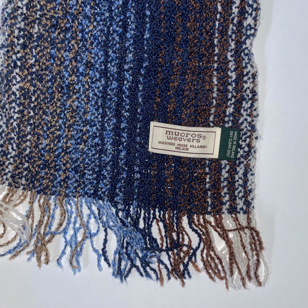 Vintage Mucros weavers multi stripe autumn basic scarf with fringe ends