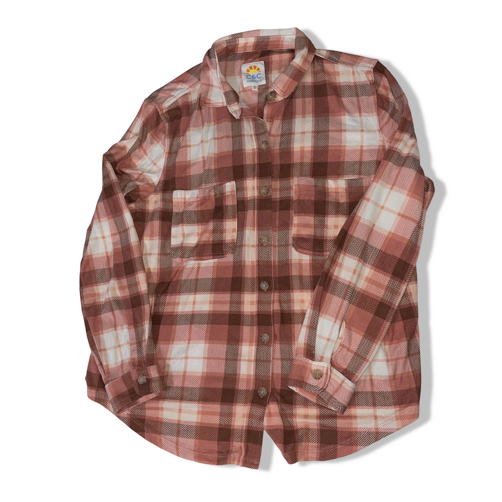 Vintage C & C California womens brown checkered long sleeve shirt in XL|SKU 3670