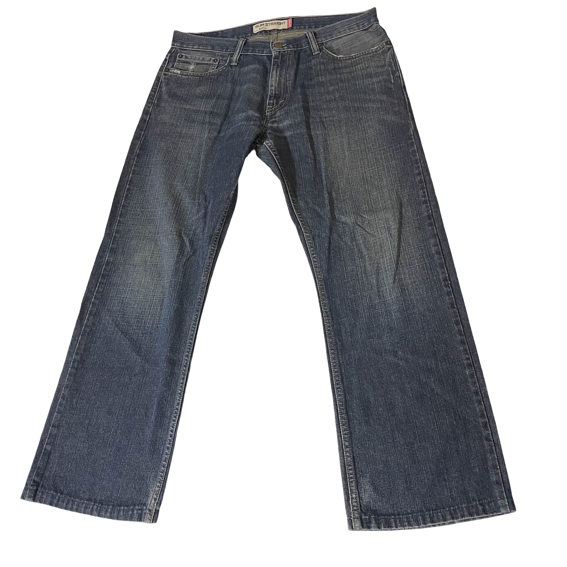 Vintage Levis 34 x 32 514 Slim Straight Medium Distressed blue Denim Jeans| 3731