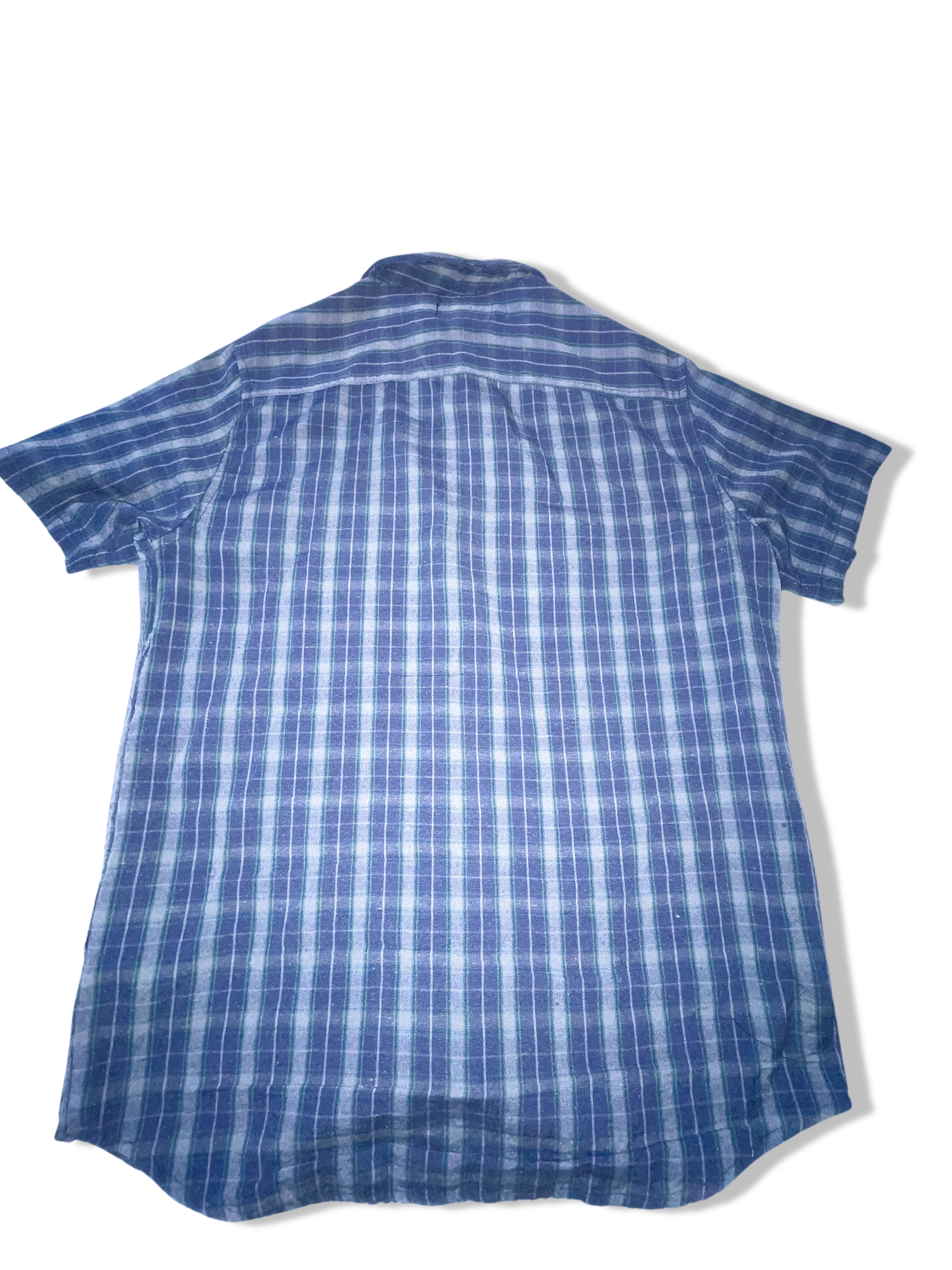 Vintage Identic man blue checkered medium short sleeve shirt
