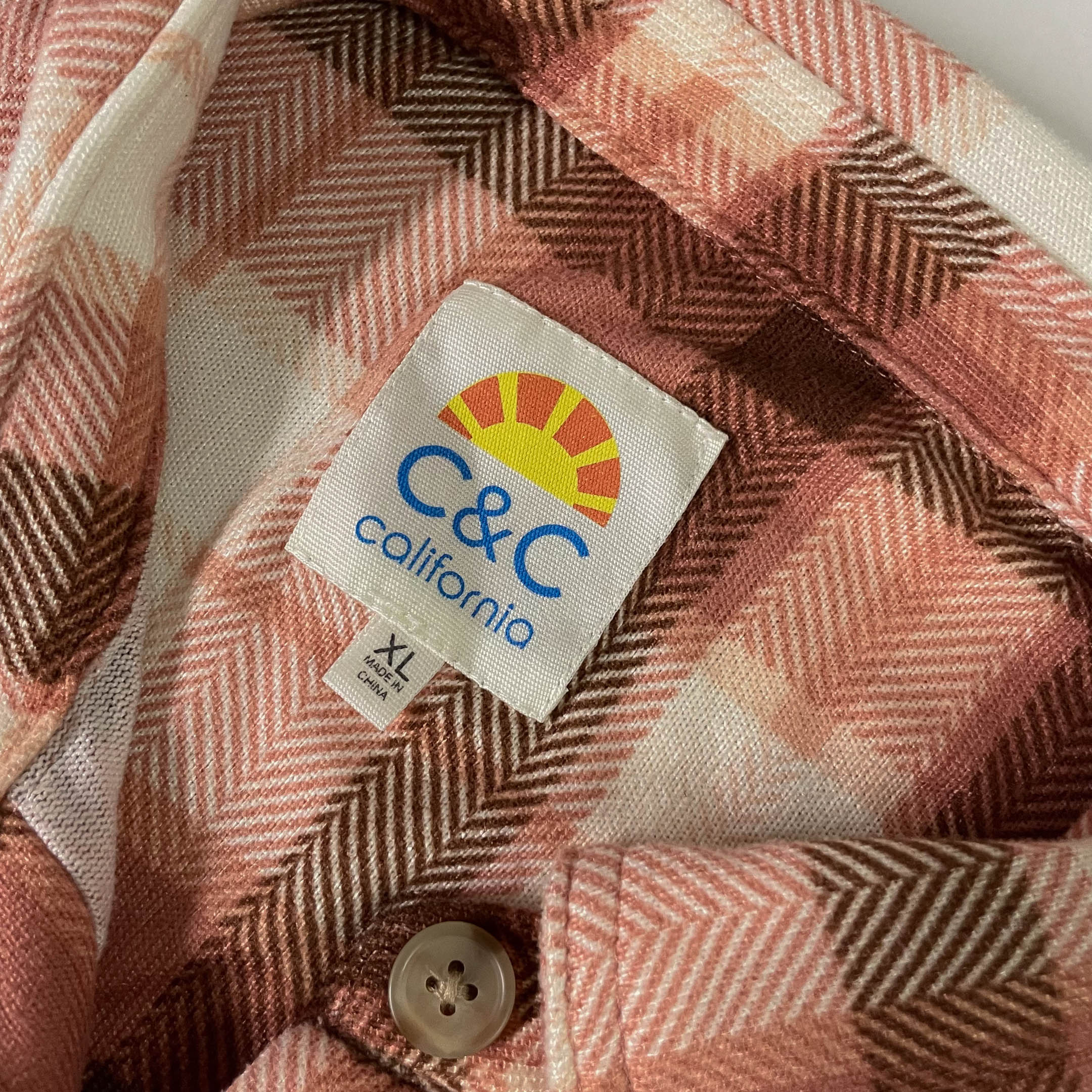 Vintage C & C California womens brown checkered long sleeve shirt in XL|SKU 3670