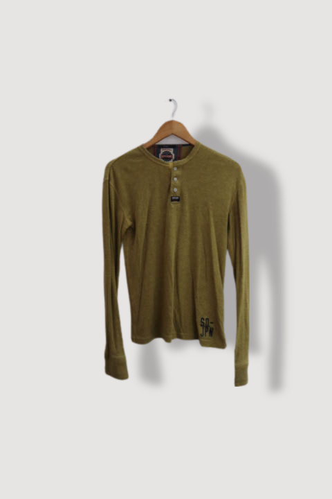 Vintage Superdry Athletic original sportwear mens green large 1/4 button up long sleeve tshirt