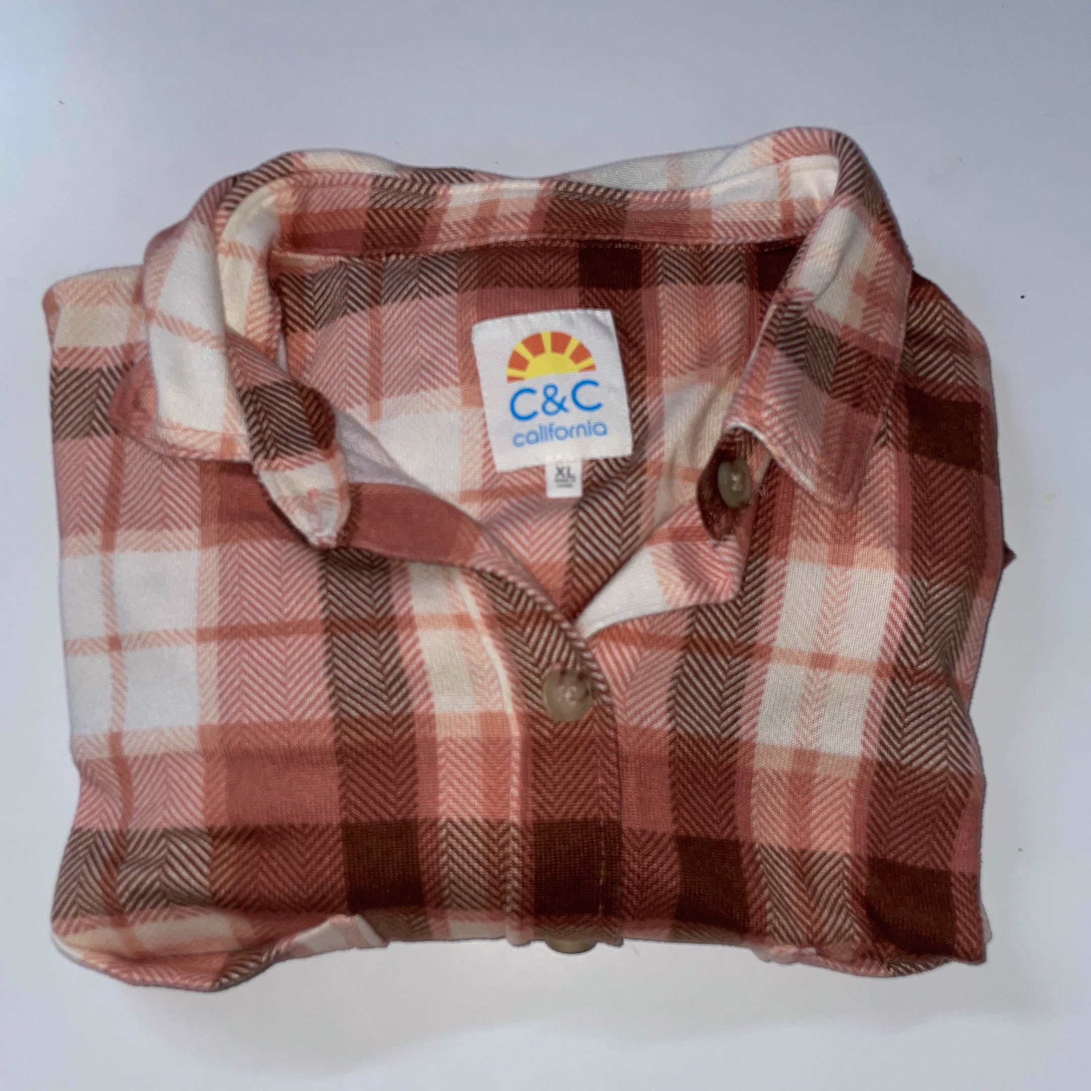Vintage C & C California womens brown checkered long sleeve shirt in XL|SKU 3670
