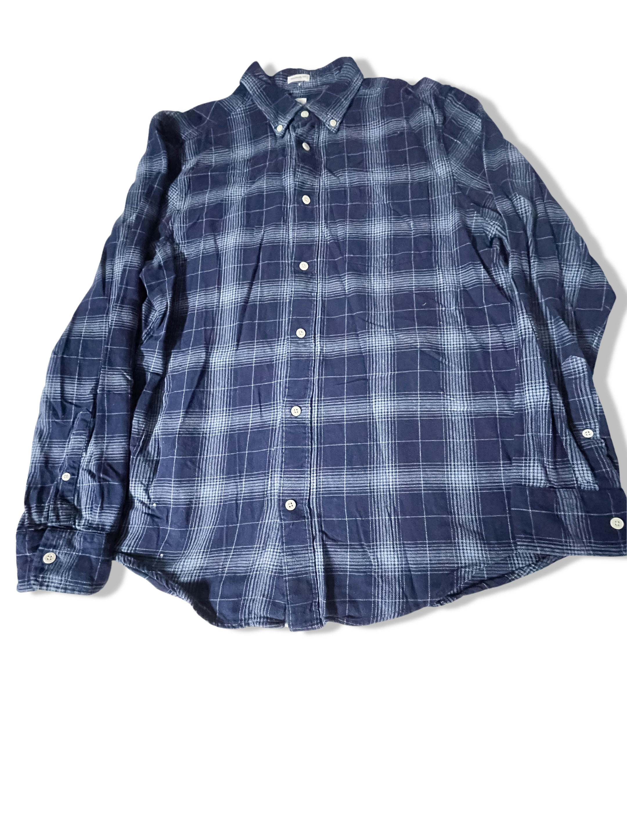 Vintage mens John Lewis regular fit blue checkered large long sleeve shirt