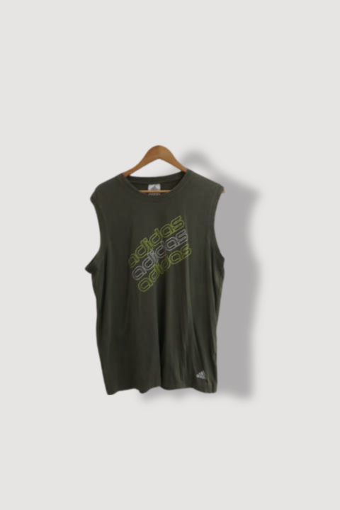 Vintage Khaki Green Adidas Print mens sleeveless XL tees