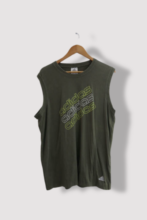 Vintage Khaki Green Adidas Print mens sleeveless XL tees