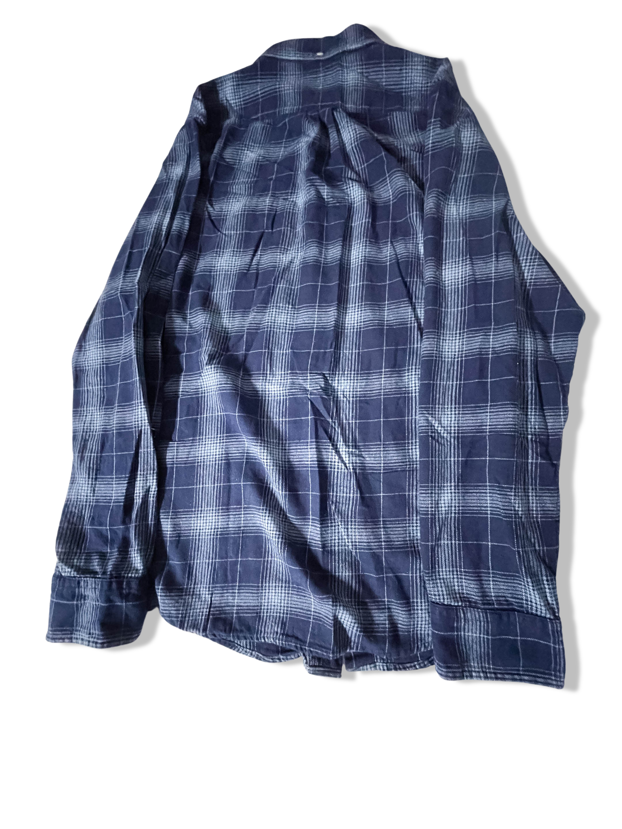 Vintage mens John Lewis regular fit blue checkered large long sleeve shirt