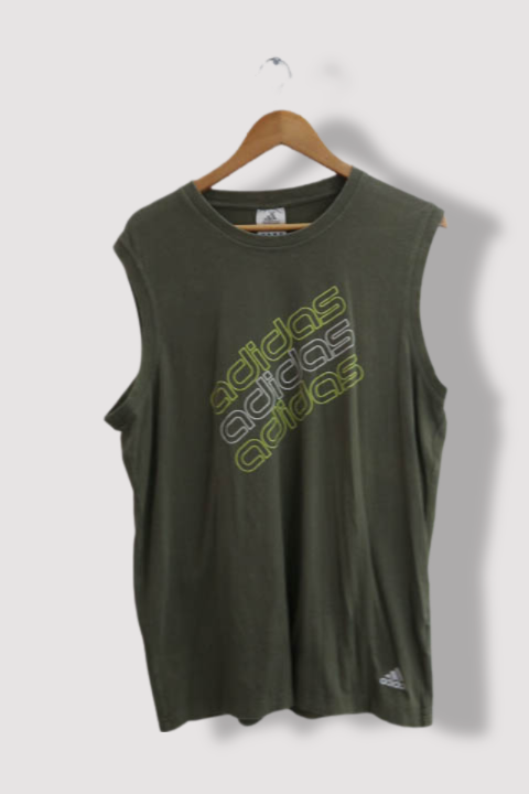 Vintage Khaki Green Adidas Print mens sleeveless XL tees