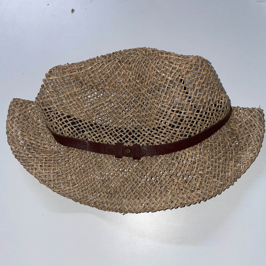Vintage cream summer crochet raffia straw hat