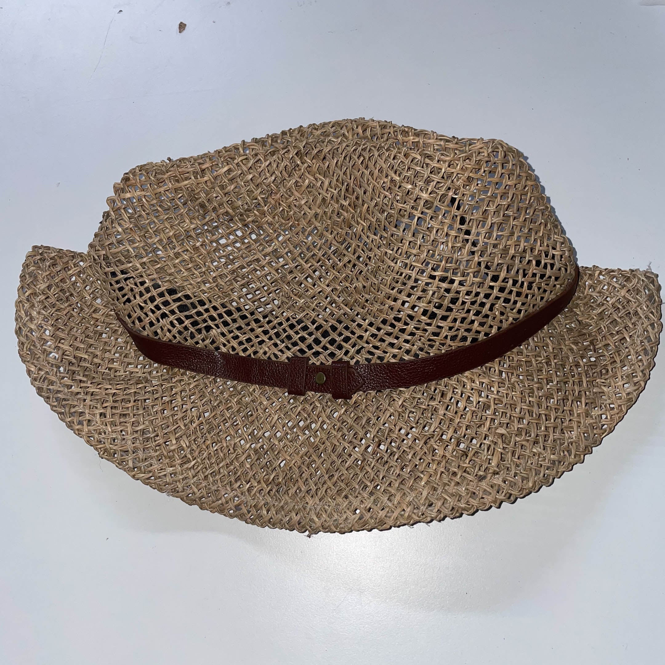 Vintage cream summer crochet raffia straw hat