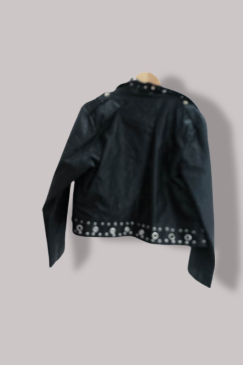 QEDLDN Black 80's studded womens leather bikers jacket Uk 14
