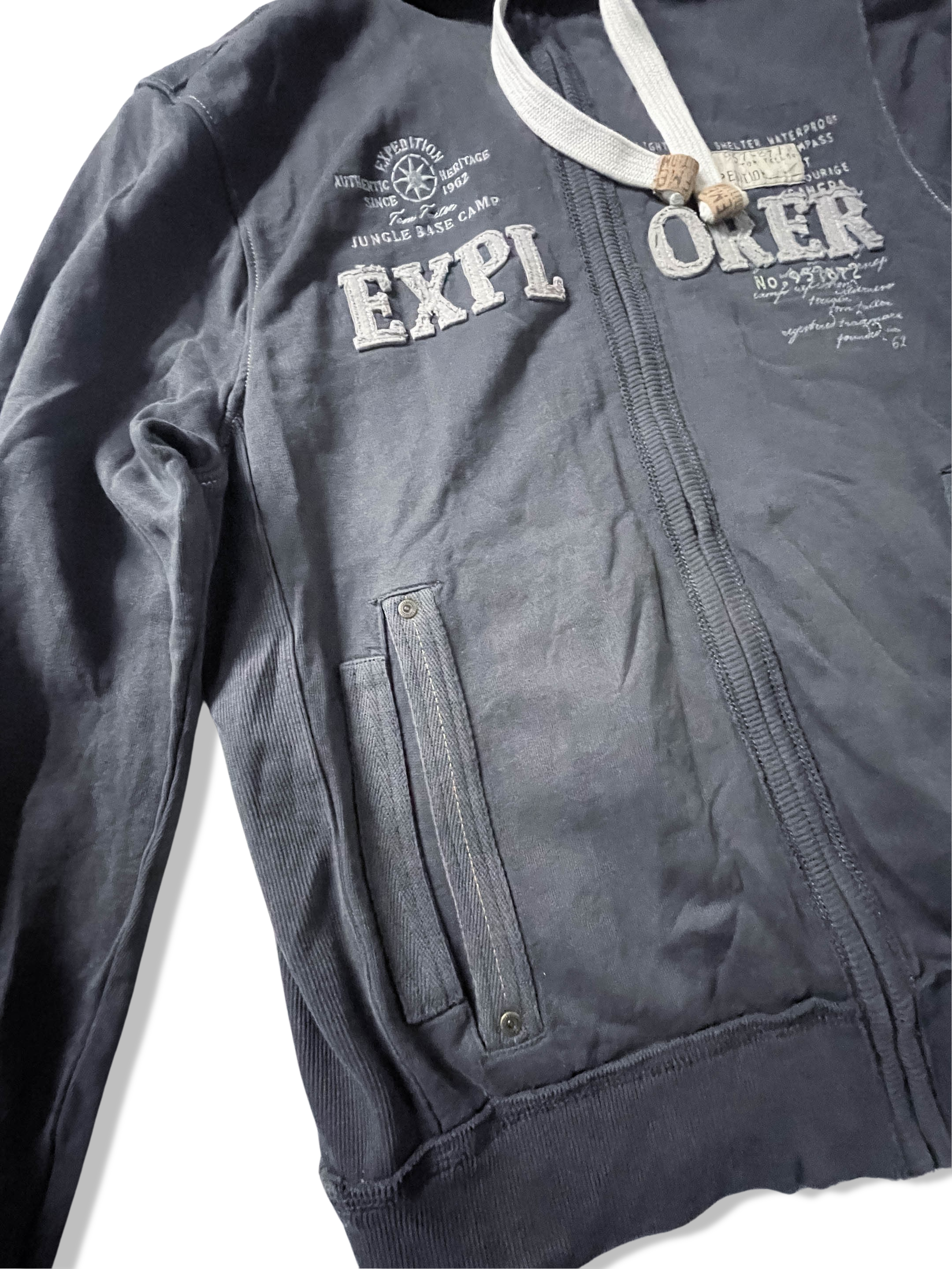 Vintage mens Tom Tailor Explorer high neck full zip up grey medium sweatshirt