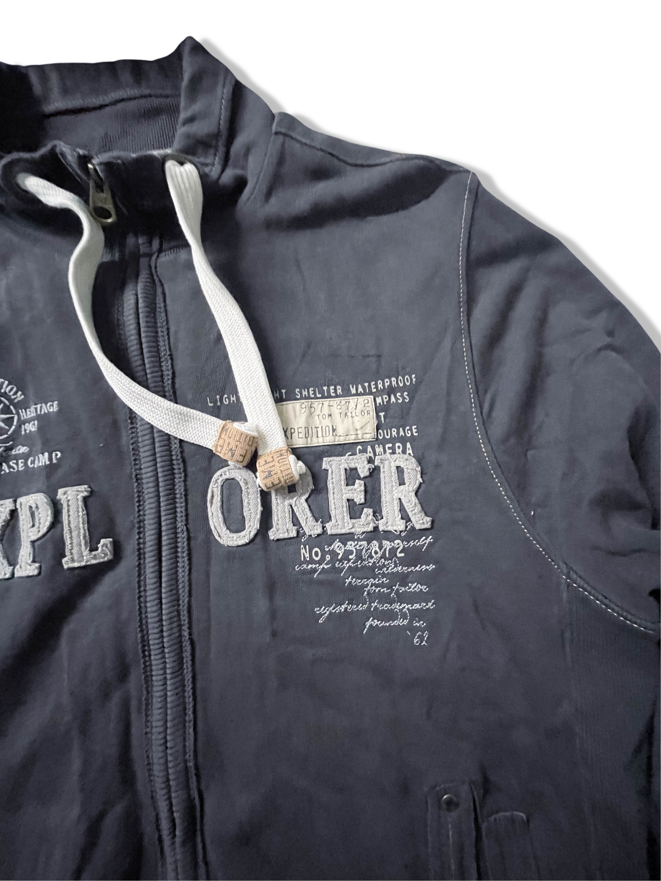 Vintage mens Tom Tailor Explorer high neck full zip up grey medium sweatshirt