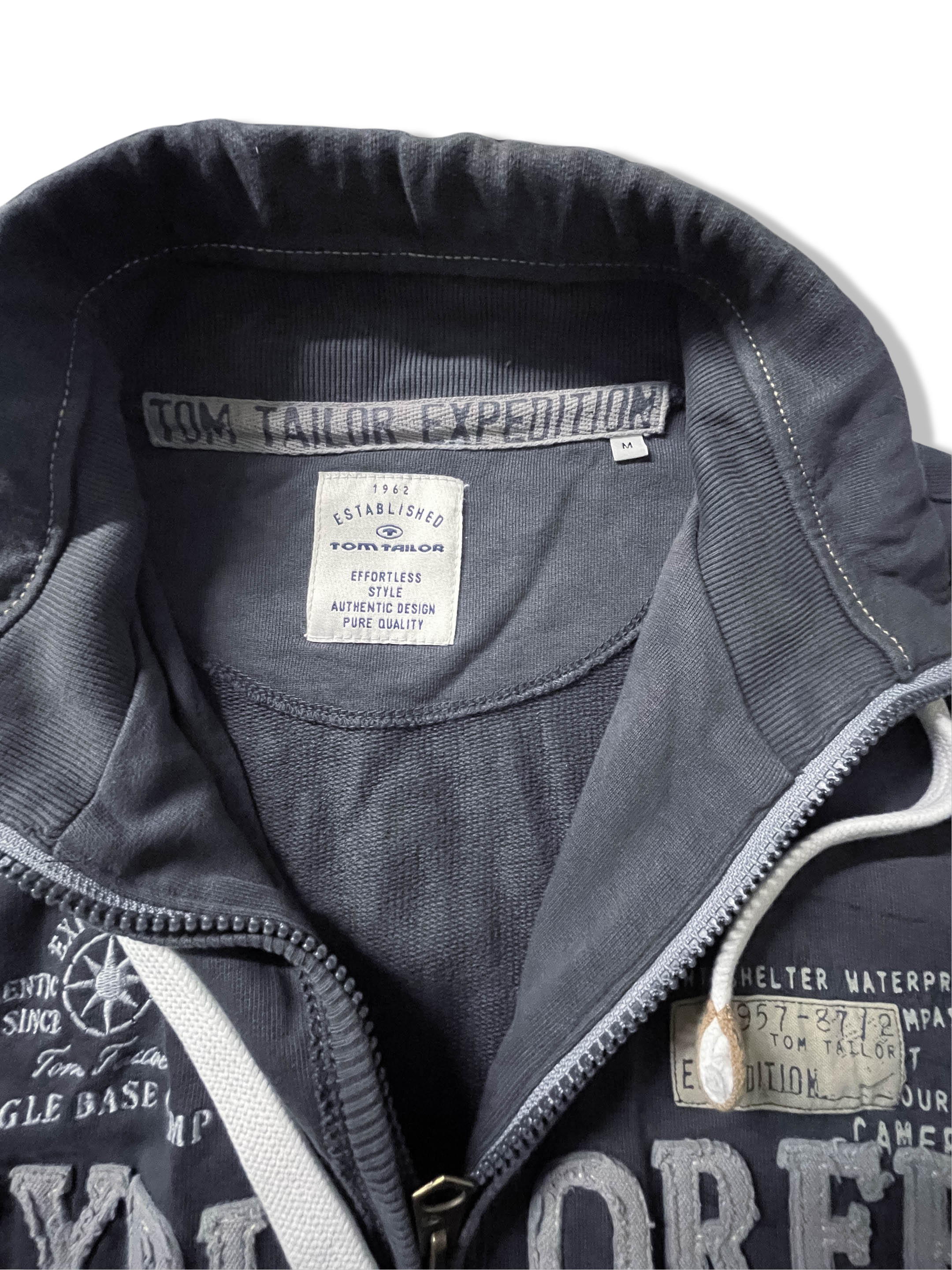 Vintage mens Tom Tailor Explorer high neck full zip up grey medium sweatshirt