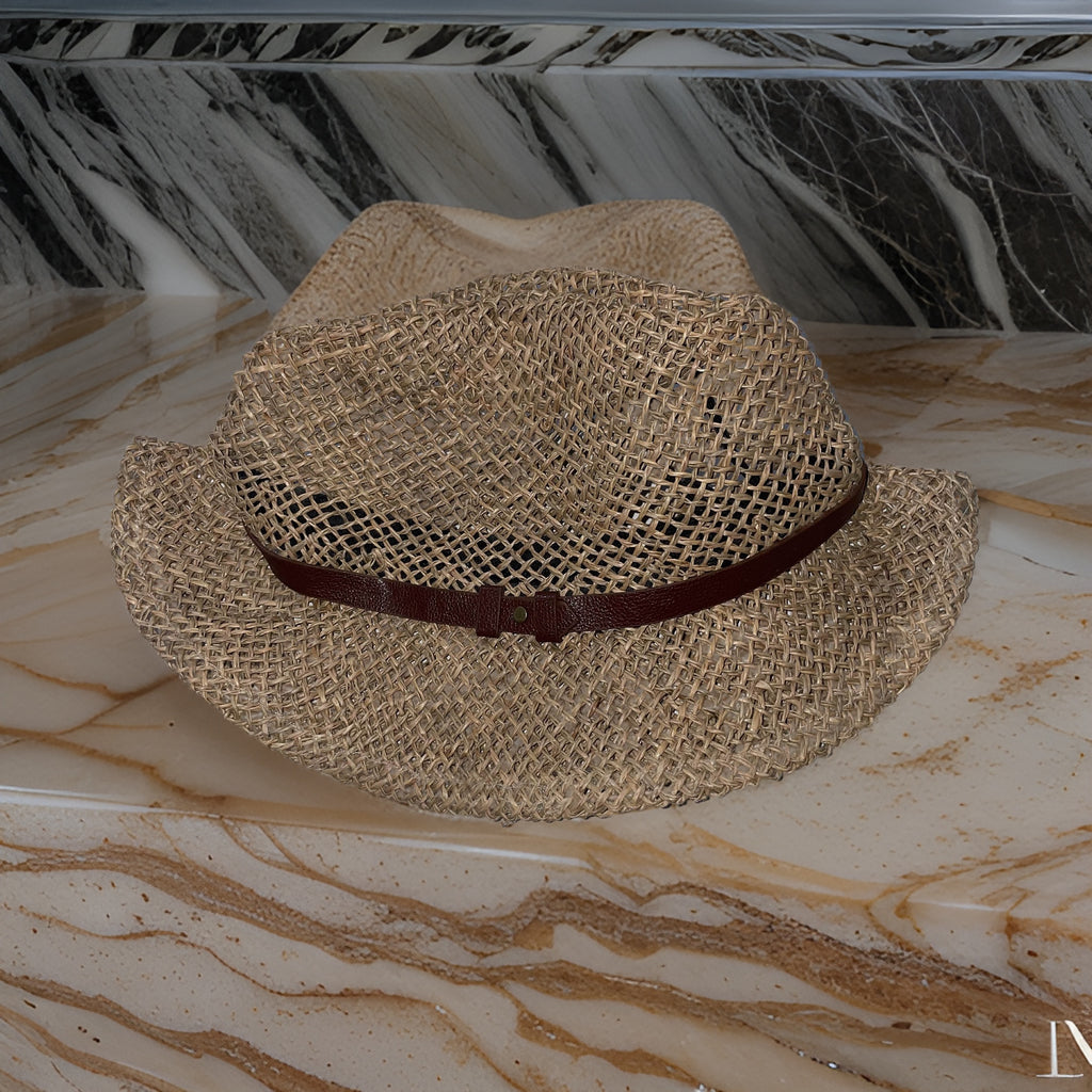 Vintage cream summer crochet raffia straw hat