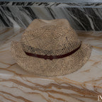 Vintage cream summer crochet raffia straw hat