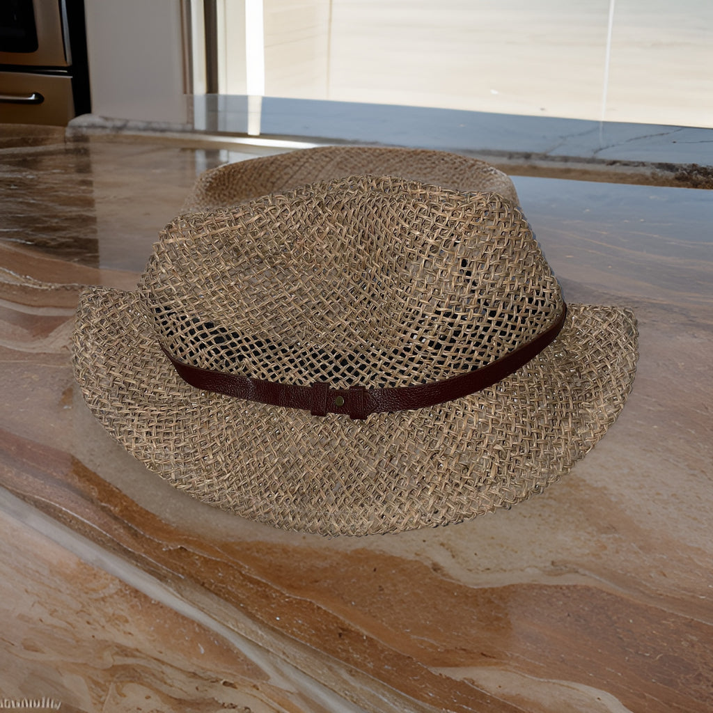 Vintage cream summer crochet raffia straw hat