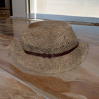 Vintage cream summer crochet raffia straw hat