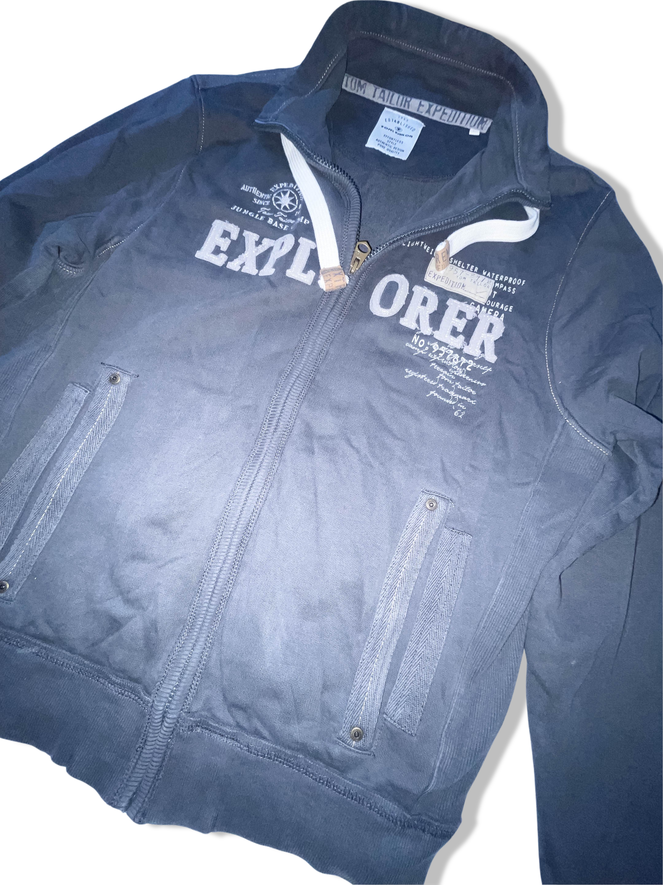 Vintage mens Tom Tailor Explorer high neck full zip up grey medium sweatshirt