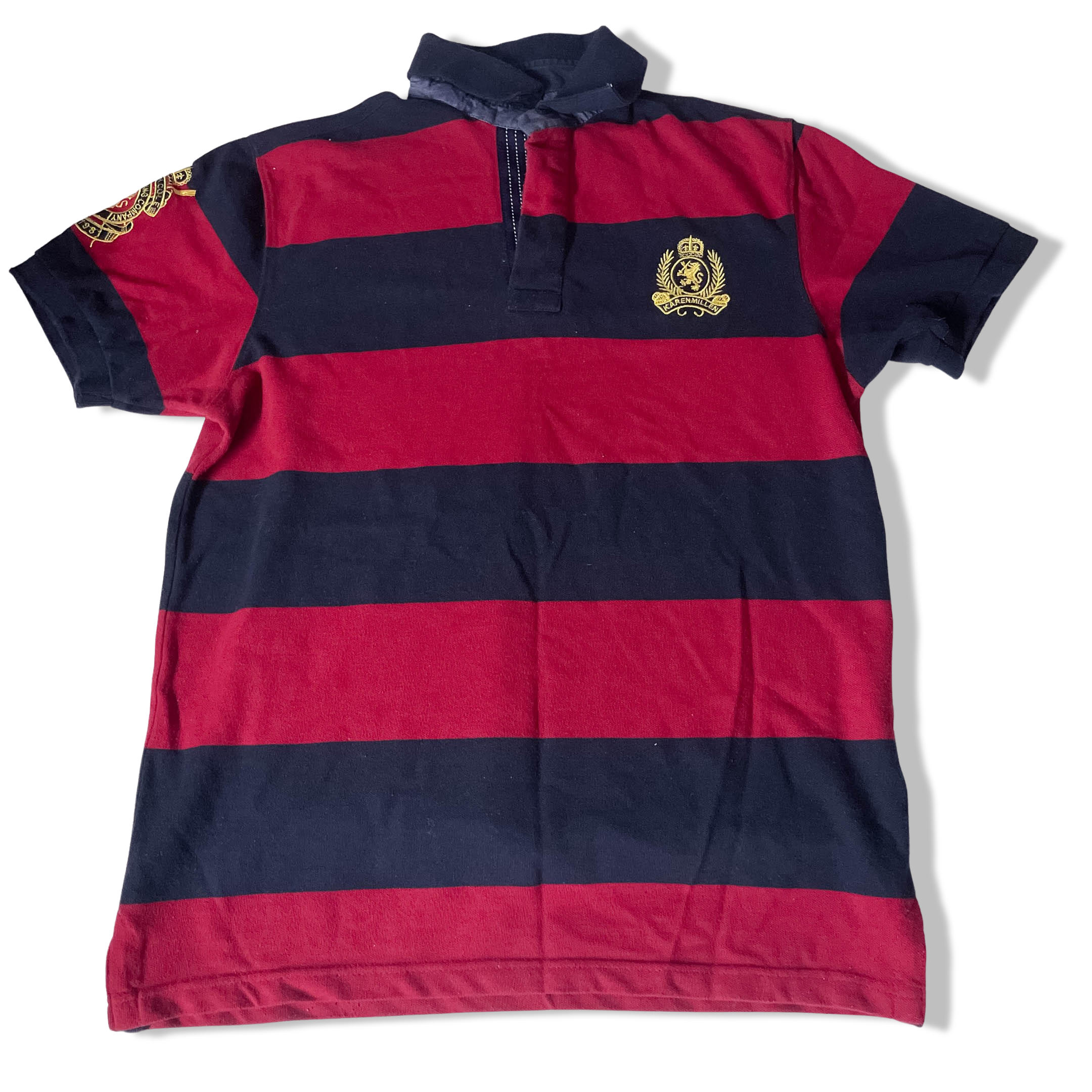 Vintage Karen Millen blue and red multi stripe polo shirt XL
