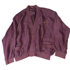 Vintage Yorn Men's Wine Nylon V-Neck Button-Up Large Bomber Jacket